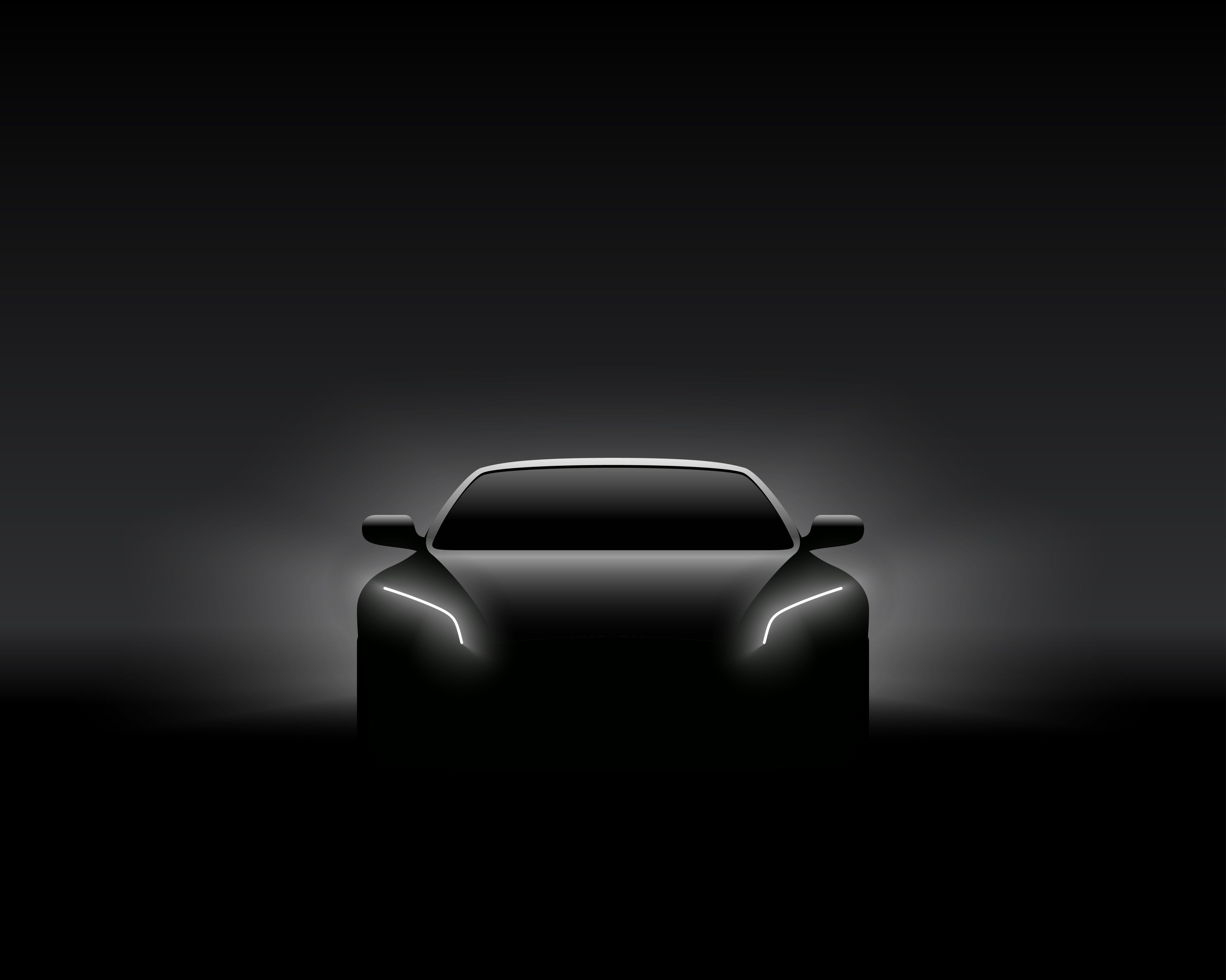 Ein schemenhaft erkennbare Silhouette von einem TESLA Auto.